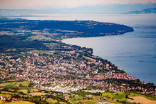 City on the shore of Lake Überlingen from the west in Überlingen in the state Baden-Wuerttemberg, Germany