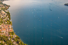 Lake Constance with sailboats in Überlingen in the state Baden-Wuerttemberg, Germany