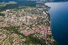 Aerial view of Riparian areas on the lake area of Lake Constance in Ueberlingen in the state Baden-Wurttemberg, Germany