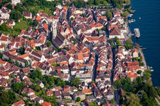 Überlingen old town with St. Nicholas Cathedral and lake promenade in Überlingen in the state Baden-Wuerttemberg, Germany