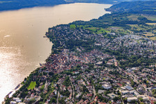 City on the shore of Lake Constance from the southeast in Überlingen in the state Baden-Wuerttemberg, Germany