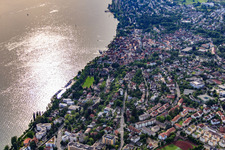Aerial view of City on the shore of Lake Constance from the southeast in Überlingen in the state Baden-Wuerttemberg, Germany