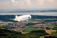 Airship Zeppelin NT in flight over the airspace in Uhldingen-Muehlhofen in the state Baden-Wurttemberg, Germany