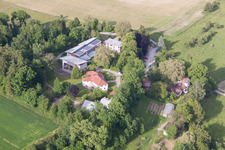 Aerial view of School building of the Camphill School community Bruckfelden in the district Bruckfelden in Frickingen in the state Baden-Wurttemberg, Germany