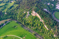 Oblique view of Laibfels above the Danube Valley in Fridingen an der Donau in the state Baden-Wuerttemberg, Germany