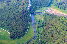 Aerial view of Hunter's house in the Danube Valley in Fridingen an der Donau in the state Baden-Wuerttemberg, Germany