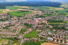 City view from the north with castle Meßkirch and church of St. Martin in Meßkirch in the state Baden-Wuerttemberg, Germany
