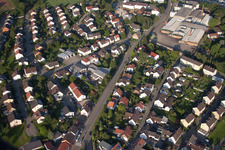 Aerial view of Single-family residential area of settlement in the district Diedelsheim in Bretten in the state Baden-Wurttemberg