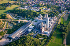 Aerial photograpy of Site and Terrain of overburden surfaces Cement opencast mining Steinbruch Walzbachtal in Walzbachtal in the state Baden-Wurttemberg, Germany