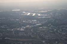 Aerial photograpy of From the east in the district Grünwinkel in Karlsruhe in the state Baden-Wuerttemberg, Germany