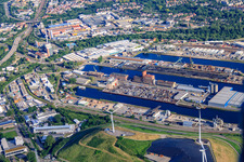 Karlsruhe Rhine ports with PHOS stainless steel design and Rhenus Port Logistics Rhein Neckar GmbH & Co. KG in Werftstr in the district Mühlburg in Karlsruhe in the state Baden-Wuerttemberg, Germany