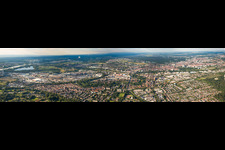 From the southwest in the district Weststadt in Karlsruhe in the state Baden-Wuerttemberg, Germany