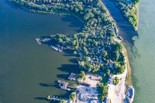 Aerial view of Camping at the mouth of the Murg in Steinmauern in the state Baden-Wuerttemberg, Germany