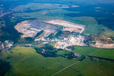 Aerial photograpy of Site and Terrain of overburden surfaces Cement opencast mining Fels-Werke GmbH Kalkwerk Ruebeland in the district Ruebeland in Elbingerode (Harz) in the state Saxony-Anhalt, Germany