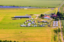 Aerial view of Paramotors at the airfield Ballenstedt in the district Asmusstedt in Ballenstedt in the state Saxony-Anhalt, Germany