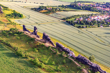 Oblique view of Goethestein at the Gegensteine of the Teufelsmauer (Köingstein) in the district Weddersleben in Thale in the state Saxony-Anhalt, Germany