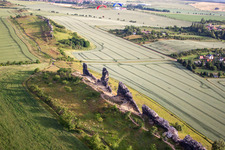 Structures on agricultural fields at the rock formation Devil's Wall in the district Weddersleben in Thale in the state Saxony-Anhalt