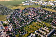 Aerial view of Wilhelm-Trautewein-Straße in Halberstadt in the state Saxony-Anhalt, Germany