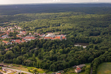 Castle and castle park with castle pond Ballenstedt from the north in Ballenstedt in the state Saxony-Anhalt, Germany