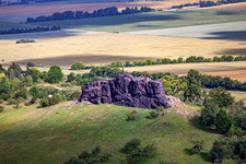 Rock and mountain landscape Gegensteine der Teufelsmauer bei Ballenstedt in the district Rieder in Ballenstedt in the state Saxony-Anhalt from above