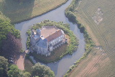 Oblique view of Building and castle park systems of water castle von Tilques in Tilques in Hauts-de-France, France