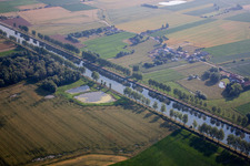 Channel flow and river banks of the waterway shipping Canal de la Haute Colme in Lille in Nord-Pas-de-Calais Picardy, France
