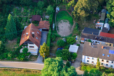 Aerial photograpy of House on the edge of the forest in the district of Bienwaldmühle in Scheibenhardt in the state Rhineland-Palatinate, Germany