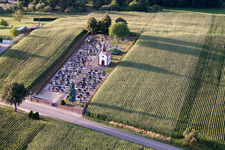 Aerial view of Churches building the chapel in Salmbach in Grand Est, France
