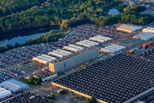 Aerial view of Mercedes-Benz Trucks stored at the Wörth automobile plant in Wörth am Rhein in the state Rhineland-Palatinate, Germany