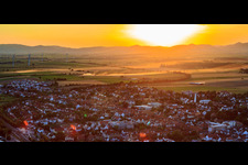 Aerial photograpy of Sunset over the city in Kandel in the state Rhineland-Palatinate, Germany