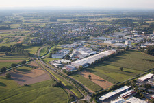 Industrial area in the district Vimbuch in Bühl in the state Baden-Wuerttemberg, Germany from above