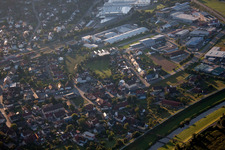 Aerial photograpy of Village on the banks of the area Kinzig - river course in Biberach in the state Baden-Wurttemberg