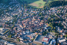Aerial view of Old Town area and city center in Haslach im Kinzigtal in the state Baden-Wurttemberg, Germany