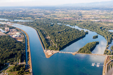 Island and nature reserve Ile du Rohrschollen in the river course of the Rhine river in Strasbourg in Grand Est, France