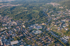 Aerial view of Shopping Cité from the southwest in the district Oos in Baden-Baden in the state Baden-Wuerttemberg, Germany