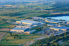Heinrich-Hertz-Straße industrial area with Lidl central warehouse in Bietigheim, Biokanol Pharma and HAURATON GmbH & Co. KG - plant (production & logistics) in Ötigheim in the state Baden-Wuerttemberg, Germany