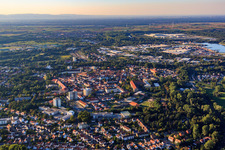 Aerial photograpy of City view from the south in Germersheim in the state Rhineland-Palatinate, Germany