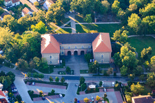 Aerial view of Ludwigstor on Ludwigsring in Germersheim in the state Rhineland-Palatinate, Germany