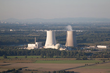 Bird's eye view of Nuclear power plant in Philippsburg in the state Baden-Wuerttemberg, Germany