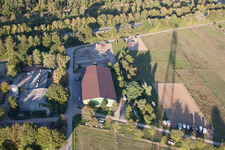 Oblique view of Brecht Horse Boarding in the district Huttenheim in Philippsburg in the state Baden-Wuerttemberg, Germany
