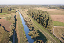 Aerial view of Saalbach Canal in the district Rußheim in Dettenheim in the state Baden-Wuerttemberg, Germany