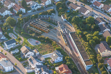 Aerial view of Final TRAM Station in Hochstetten the Public Transportation in the district Hochstetten in Linkenheim-Hochstetten in the state Baden-Wurttemberg, Germany