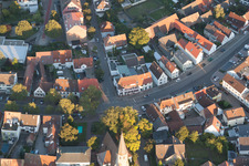 District Eggenstein in Eggenstein-Leopoldshafen in the state Baden-Wuerttemberg, Germany seen from a drone