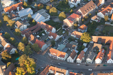 To the Lion in the district Eggenstein in Eggenstein-Leopoldshafen in the state Baden-Wuerttemberg, Germany seen from above