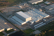 Oberwald industrial area in Wörth am Rhein in the state Rhineland-Palatinate, Germany seen from a drone