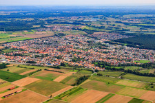 Aerial view of City view from the northwest in Rülzheim in the state Rhineland-Palatinate, Germany