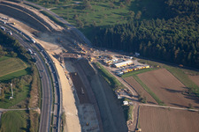 Aerial view of Mutschelbach, A8 construction site in the district Untermutschelbach in Karlsbad in the state Baden-Wuerttemberg, Germany