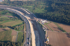 Aerial photograpy of Mutschelbach, A8 construction site in the district Untermutschelbach in Karlsbad in the state Baden-Wuerttemberg, Germany