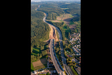 Aerial photograpy of Mutschelbach, A8 construction site in the district Nöttingen in Remchingen in the state Baden-Wuerttemberg, Germany