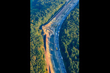 Aerial view of Construction site for the 6-lane expansion of the A8 in the district Ersingen in Kämpfelbach in the state Baden-Wuerttemberg, Germany